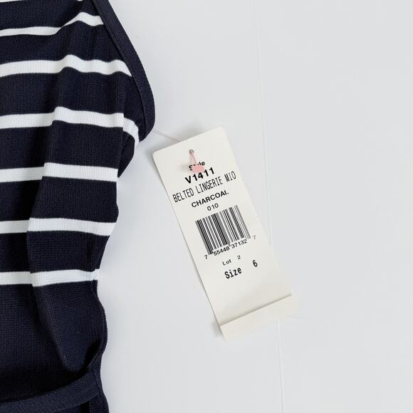 [Adrienne Vittadini] Navy Charcoal Striped Vintage Y2K Belted Swimsuit NWT Sz 6 - Picture 9 of 9